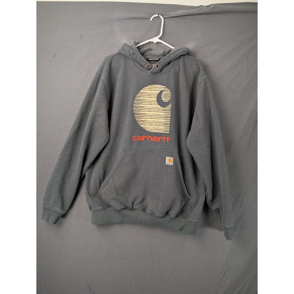 Carhartt Rain Defender Mens Large Gray Graphic Logo Pullover Hoodie Sweatshirt